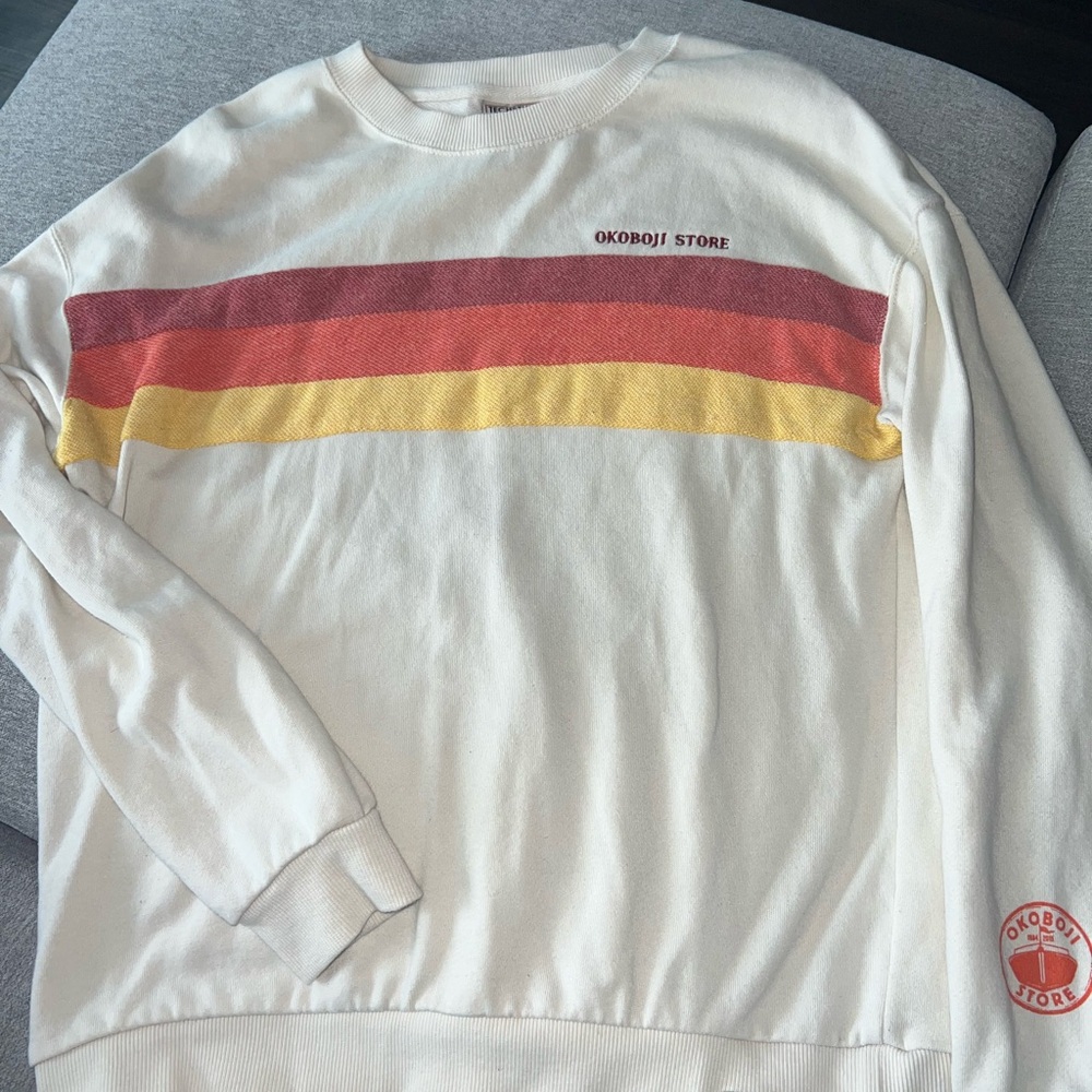 Women’s Cream Sweater with Multicolor Stripes